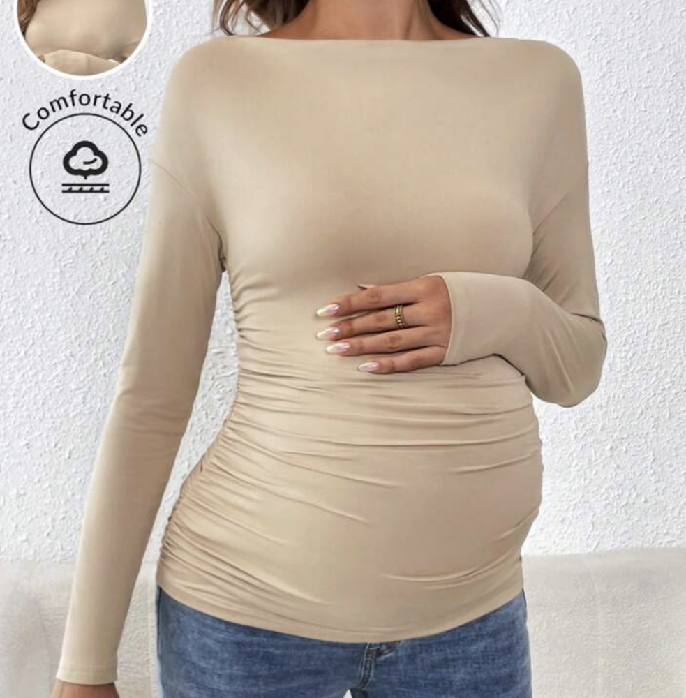 SHEIN Maternity Spring & Autumn Casual Ruched Fitted Long Sleeve T-Shirt | Large